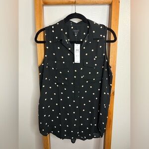 Ann Taylor Black and Cream Polka Dot Blouse Small TALL